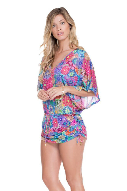 Luli Fama Sunburst Cabana V-Neck Dress